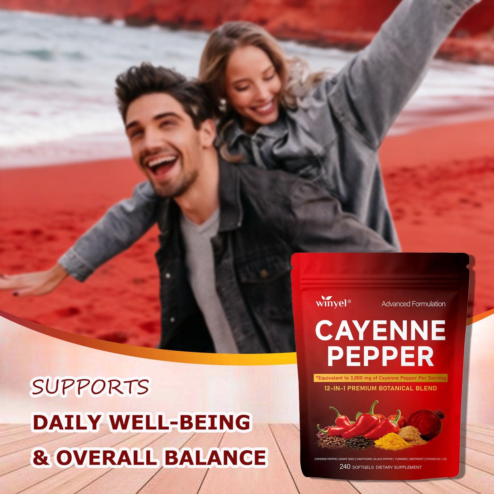 Chili Pepper Softgel Supplement To Support Leg Vein, Heart, And Vascular Health. Contains Vitamins C, D3, And K2, As Well As Extracts Of Grape Seed, Hawthorn, Cinnamon, And Beetroot