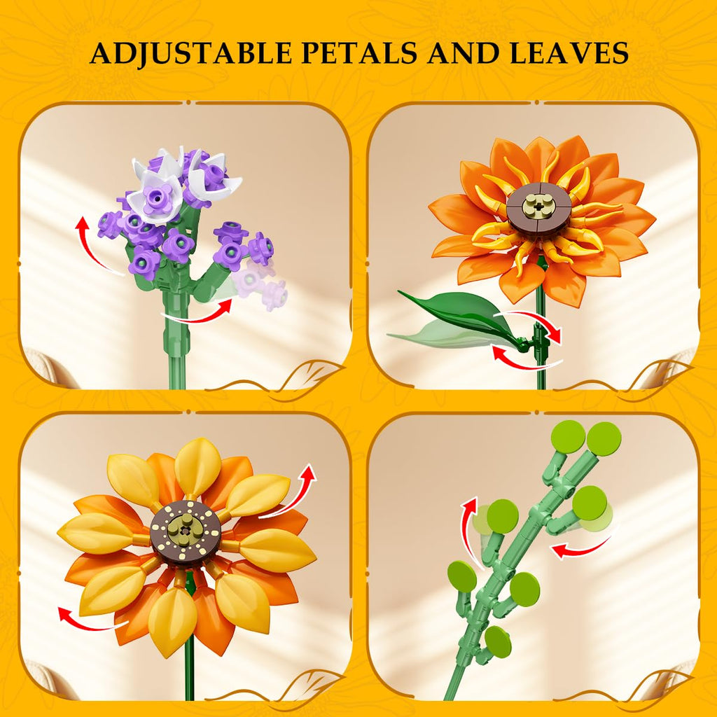 Flowers Sunflower Bouquet Building Set With Lights - 17 Flowers Botanical  Artificial Plant Sunflower Building Blocks Art Home Decor Easter Gifts For Adults Women Girl