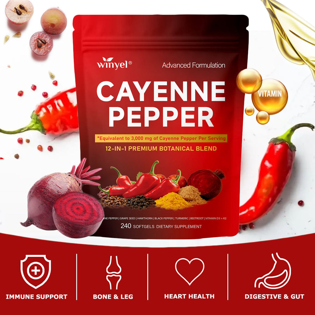 Chili Pepper Softgel Supplement To Support Leg Vein, Heart, And Vascular Health. Contains Vitamins C, D3, And K2, As Well As Extracts Of Grape Seed, Hawthorn, Cinnamon, And Beetroot