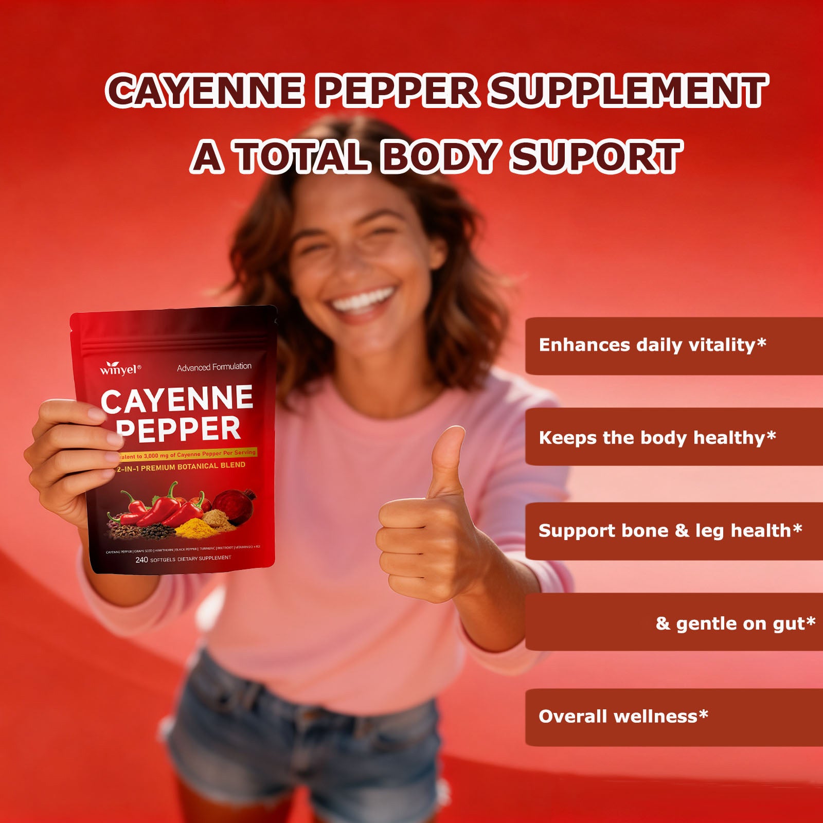 Chili Pepper Softgel Supplement To Support Leg Vein, Heart, And Vascular Health. Contains Vitamins C, D3, And K2, As Well As Extracts Of Grape Seed, Hawthorn, Cinnamon, And Beetroot