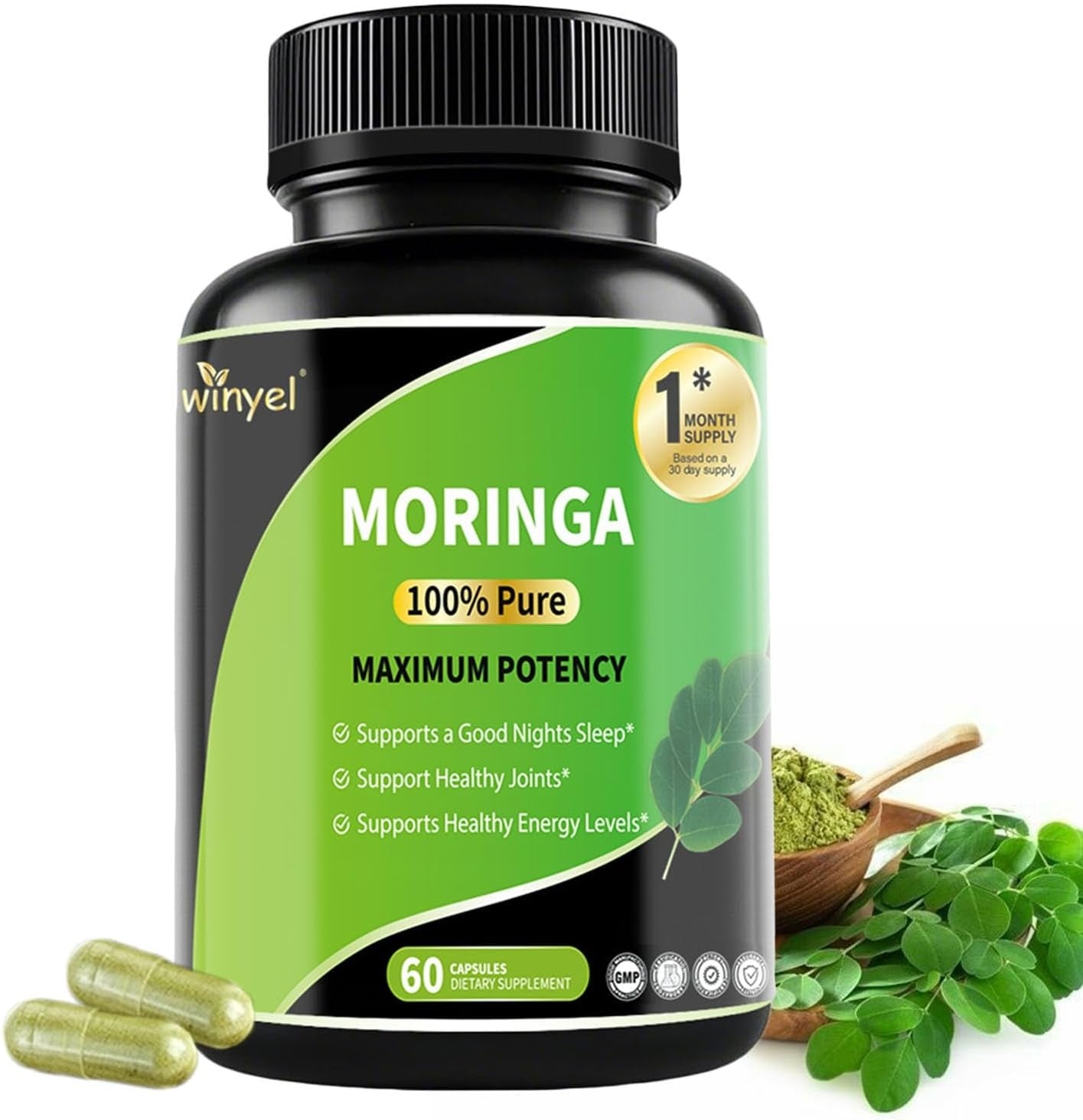 Moringa Capsules - Pure Moringa Leaf Powder Superfood - Supports Energy, Skin & Immune Health - Rich In Antioxidants, Vitamins & Amino Acids - 60 Vegan Capsules