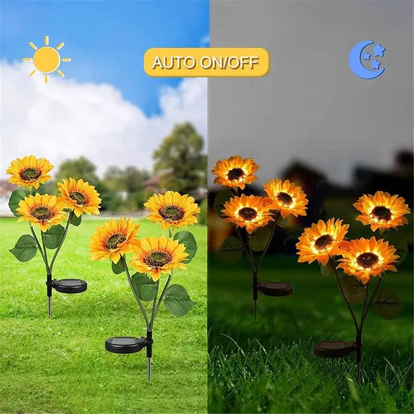 2 Pack Flashing Outdoor Solar Garden Stake Lights,Upgraded LED Solar Powered Light With 3 Heads Sunflower, Waterproof Solar Decorative Lights For Garden, Patio, Backyard